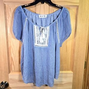 Ambercrombie & Fitch Oversize Top Blue White Stripe Crochet Coastal Women Medium